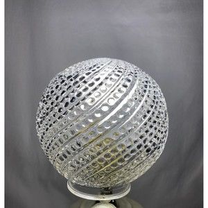 Vintage Ribbed Dot Clear Glass Round Ball Light Globe Shade 6” Diameter READ